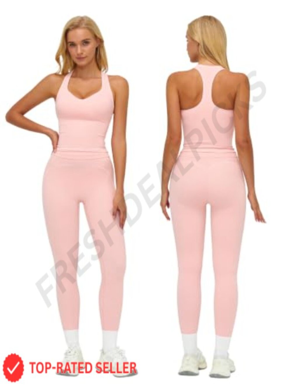 Two Piece Workout Set Racerback Tank High Waist Leggings Yoga Pilates Gym